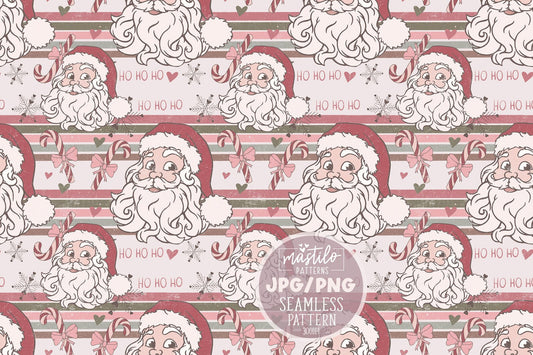 Retro Vintage Santa Christmas Seamless Pattern, Retro Santa Christmas Pattern