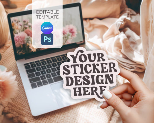 Sticker Mockup Canva, Laptop Sticker Mockup, Photoshop Sticker Mockup