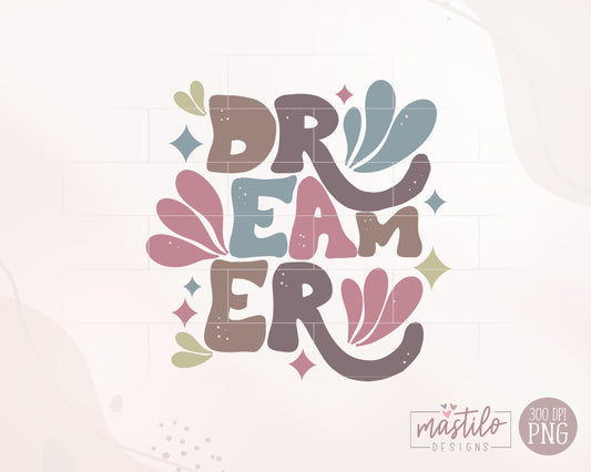 Dreamer Retro Png, Retro Lettering Png, Retro Sublimation Designs