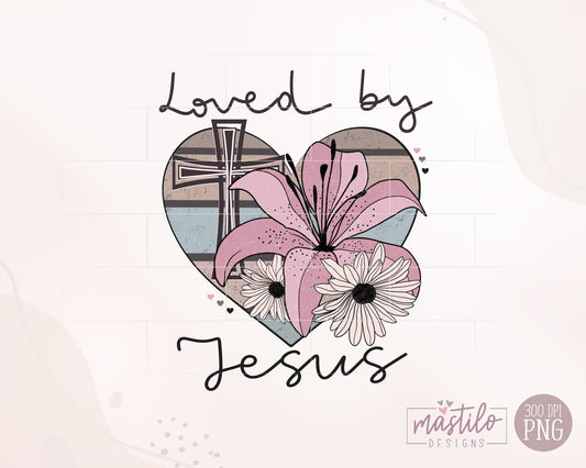 Jesus Png, Christian Png, Loved by Jesus Png, Floral Cross Png