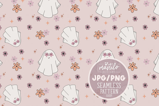 Groovy Halloween Seamless Pattern, Halloween Fabric Pattern, Retro Seamless