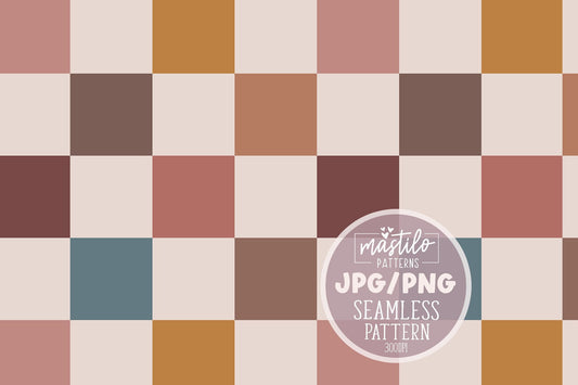 Fall Checker Seamless Pattern, Fall Multi Color Checker Seamless Repeat