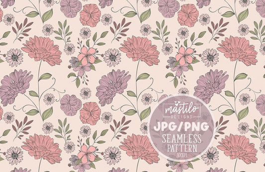 Boho Flowers Seamless Pattern Design, Fabric Pattern Design