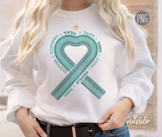 Awareness, Teal Ribbon, Ovarian Cancer Png, Awareness Sublimation