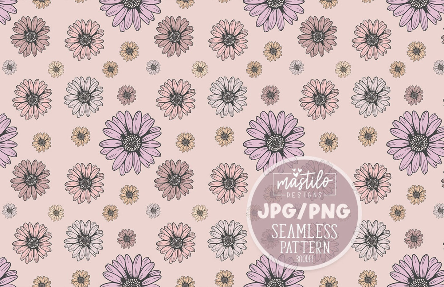 Retro Daisies Seamless Pattern, Daisies Seamless Pattern, Neutral Seamless