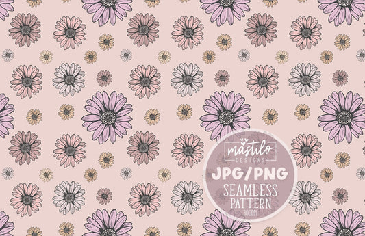 Retro Daisies Seamless Pattern, Daisies Seamless Pattern, Neutral Seamless