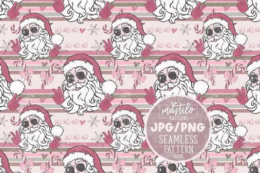 Groovy Santa Seamless Pattern, Retro Vintage Santa Claus Christmas