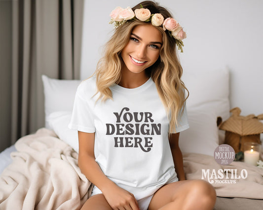 White Bella Canvas 3001 Tshirt Mockup, White Shirt Mockup, Boho Bella Canvas