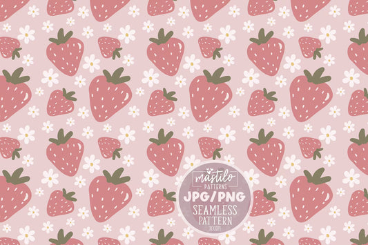 Strawberry Seamless Pattern, Retro Seamless Pattern, Summer Fabric Design