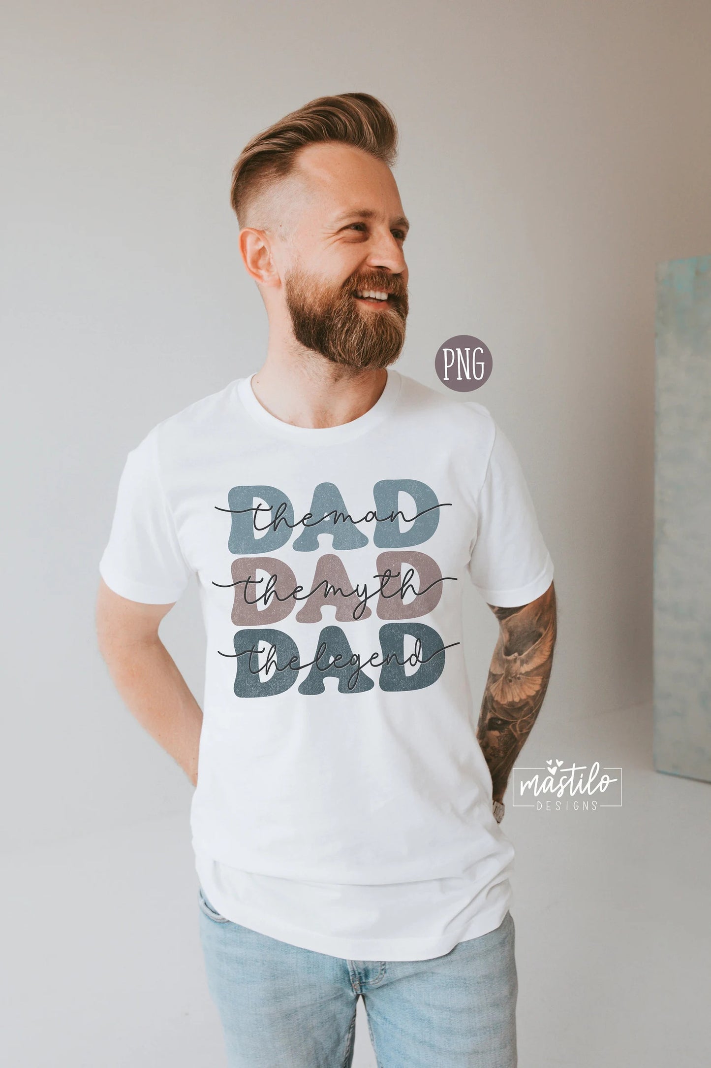 Dad The Myth The Man The Legend Png, Dad Distressed Stacked png