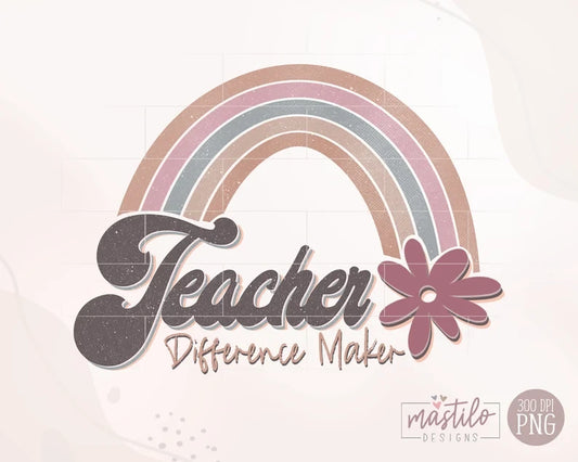 Retro Teacher PNG, Teacher Sublimation designs, Teacher Rainbow Png