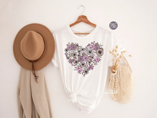 Boho Floral Heart Png