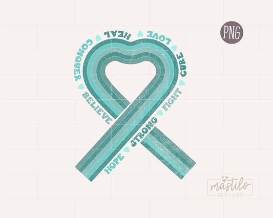 Awareness, Teal Ribbon, Ovarian Cancer Png, Awareness Sublimation