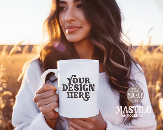 Boho 11oz Coffee Mug Mockup, Styled Stock Photography