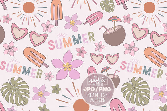 Summer Seamless Digital Pattern, Groovy Retro Seamless Pattern