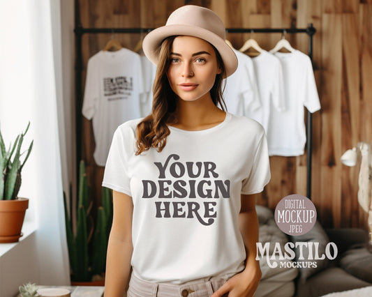 Lifestyle Model White T-shirt Mockup, Boho T-shirt mockup, mockup 3001 White