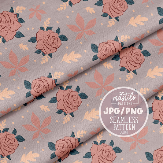 Fall Floral Seamless Pattern, Fall Vibes Sublimation Pattern, Pumpkin Seamless