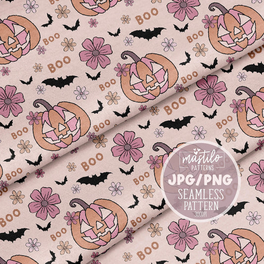 Halloween Seamless Pattern, Halloween Fabric Pattern Design, Retro Seamless