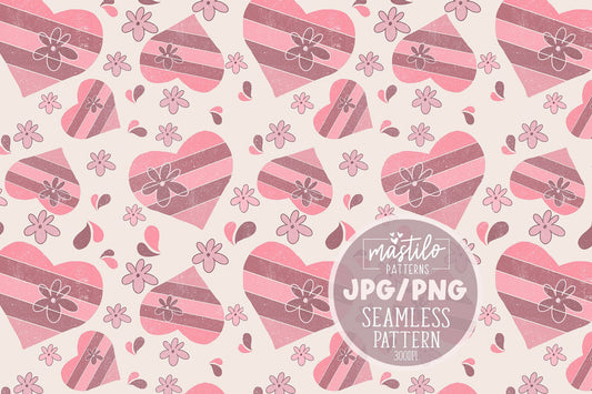 Retro groovy Valentine Hearts Love seamless repeat pattern, Seamless Repeat