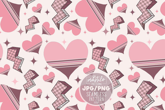 Retro Hearts Seamless Pattern, Groovy Valentine Hearts repeat pattern