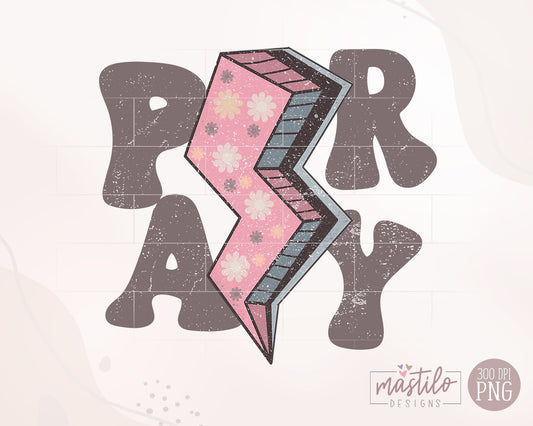 Pray Sublimation Png, Retro Lightning Bolt Png, Retro Pray Png