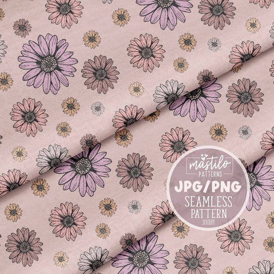 Retro Daisies Seamless Pattern, Daisies Seamless Pattern, Neutral Seamless