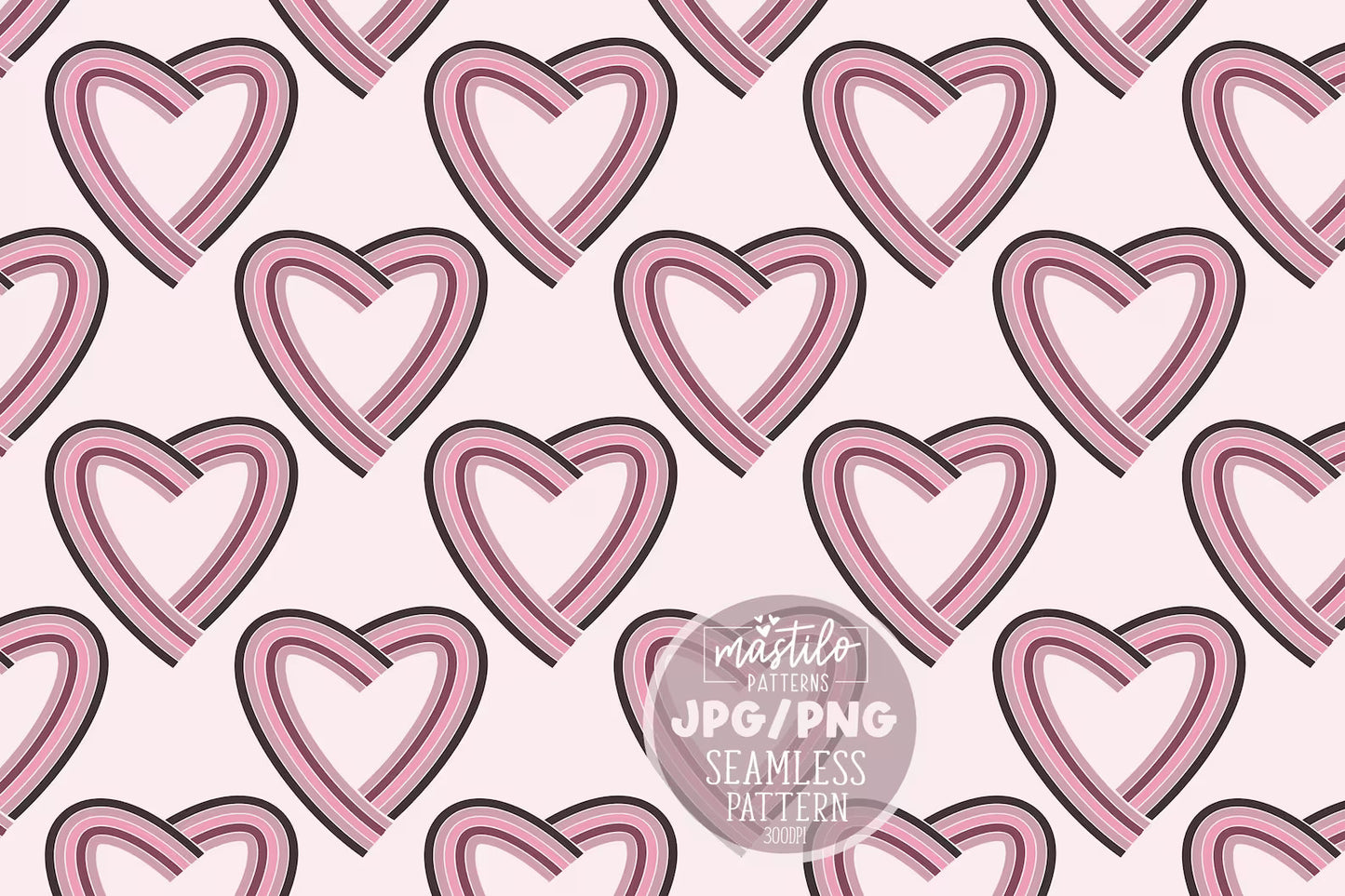 Retro Hearts Seamless Pattern, Groovy Valentine Hearts repeat pattern