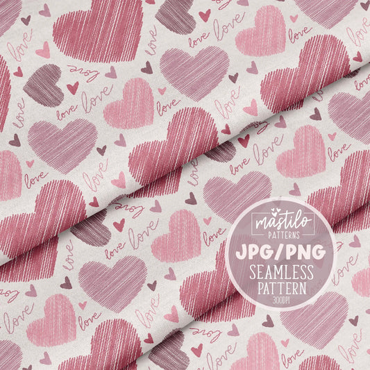 Scribble Hearts Seamless Pattern, Valentine Hearts repeat pattern