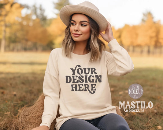 Sand Gildan 18000 Sweater Mockup, Fall Mockup, Halloween Mockup