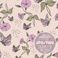 Boho Flowers and Butterflies Seamless Pattern, Wild Flowers Pattern, Boho