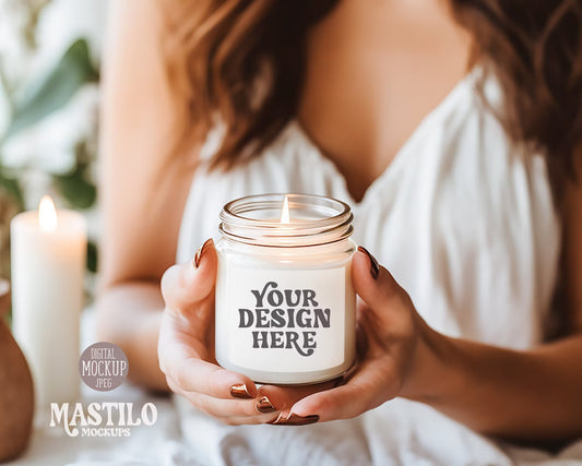 Styled Stock photography, Jar candle mock up, Product mockup, White Candle Jar