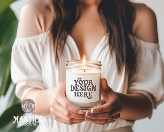 Boho Candle, Candle mockup, White Candle mockup, Styled Stock photography