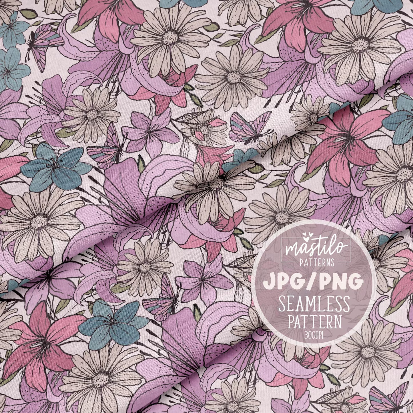 Floral Seamless Pattern, Wild Flowers Png, Boho Seamless Digital Design