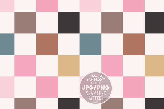 Summer Checkered Seamless Pattern, Retro Seamless Design, Trendy Checker