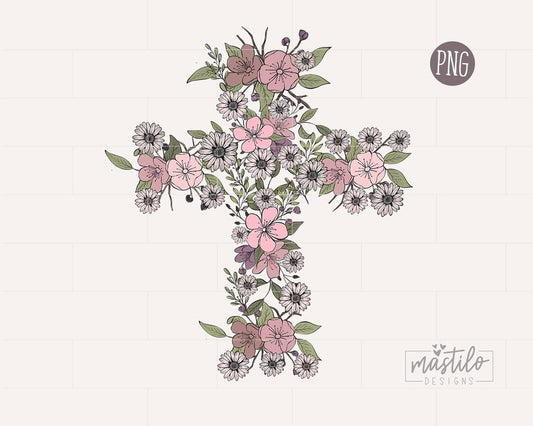 Boho Floral Cross Png