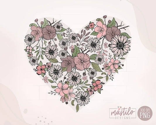 Boho Floral Heart Png