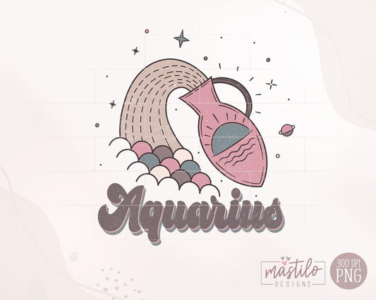 Aquarius Zodiac, Retro Sublimations, Celestial Png, Zodiac Sign Png