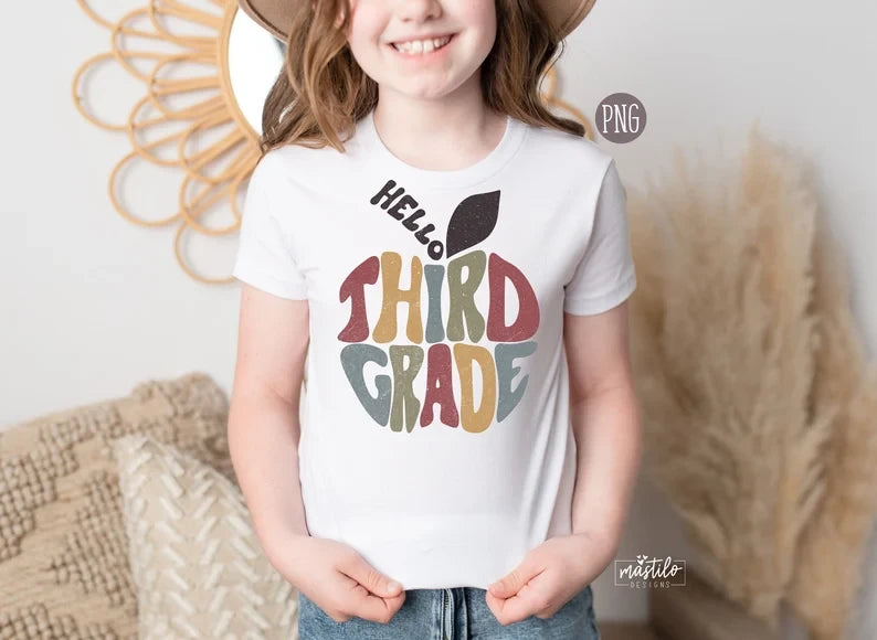 Hello Third Grade Png, Retro Back To School Png, Back to School Sublimation Desi