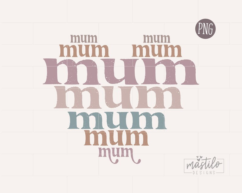 Mum PNG, Mum Png Heart, Retro Png, Groovy Png, Mother's Day Png