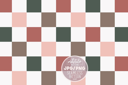 Christmas Checker Seamless Pattern, Christmas Multi Color Checker Seamless