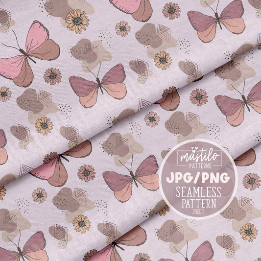 Boho Butterfly Seamless Pattern Design, Boho Seamless Pattern