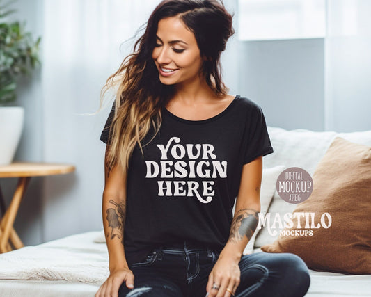 Black Bella Canvas 3001 Tshirt Mockup, Bella Canvas Black Shirt