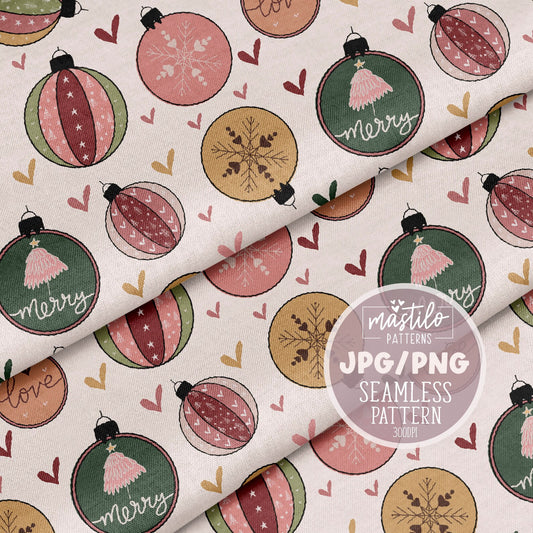 Boho Christmas Seamless Pattern, Christmas Ornaments Seamless