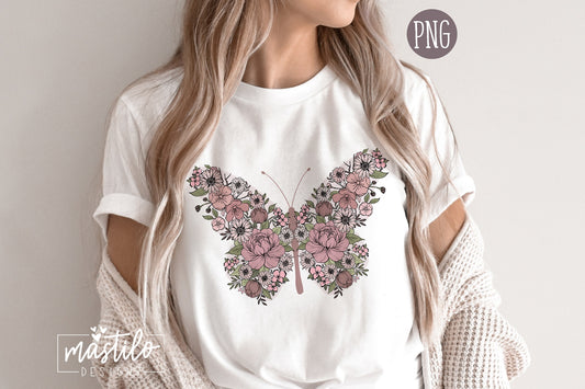 Boho Floral Butterfly Png