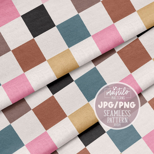 Summer Checkered Seamless Pattern, Retro Seamless Design, Trendy Checker