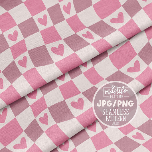 Groovy Retro Checkerboard Valentines Seamless Pattern, Groovy Valentine