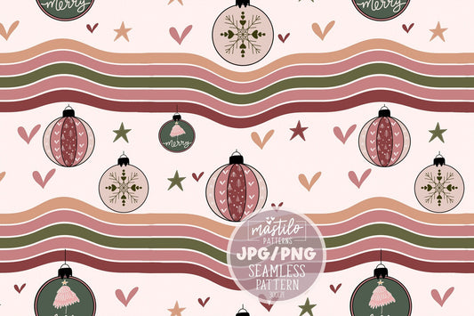 Retro Christmas Seamless Pattern, Christmas Ornaments Seamless Pattern