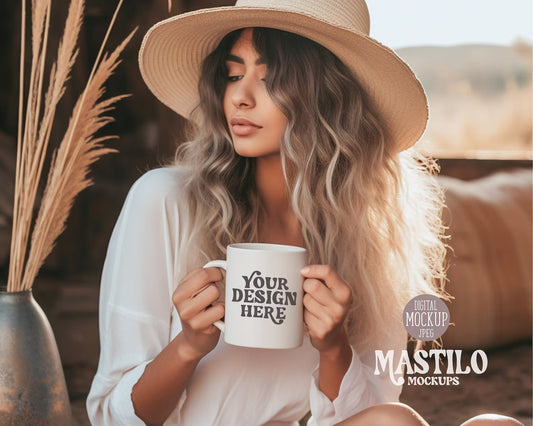 Model Holding Mug Mockup, 11oz Coffee Mug Mockup, Model Mockup, Cozy Mug Mockup