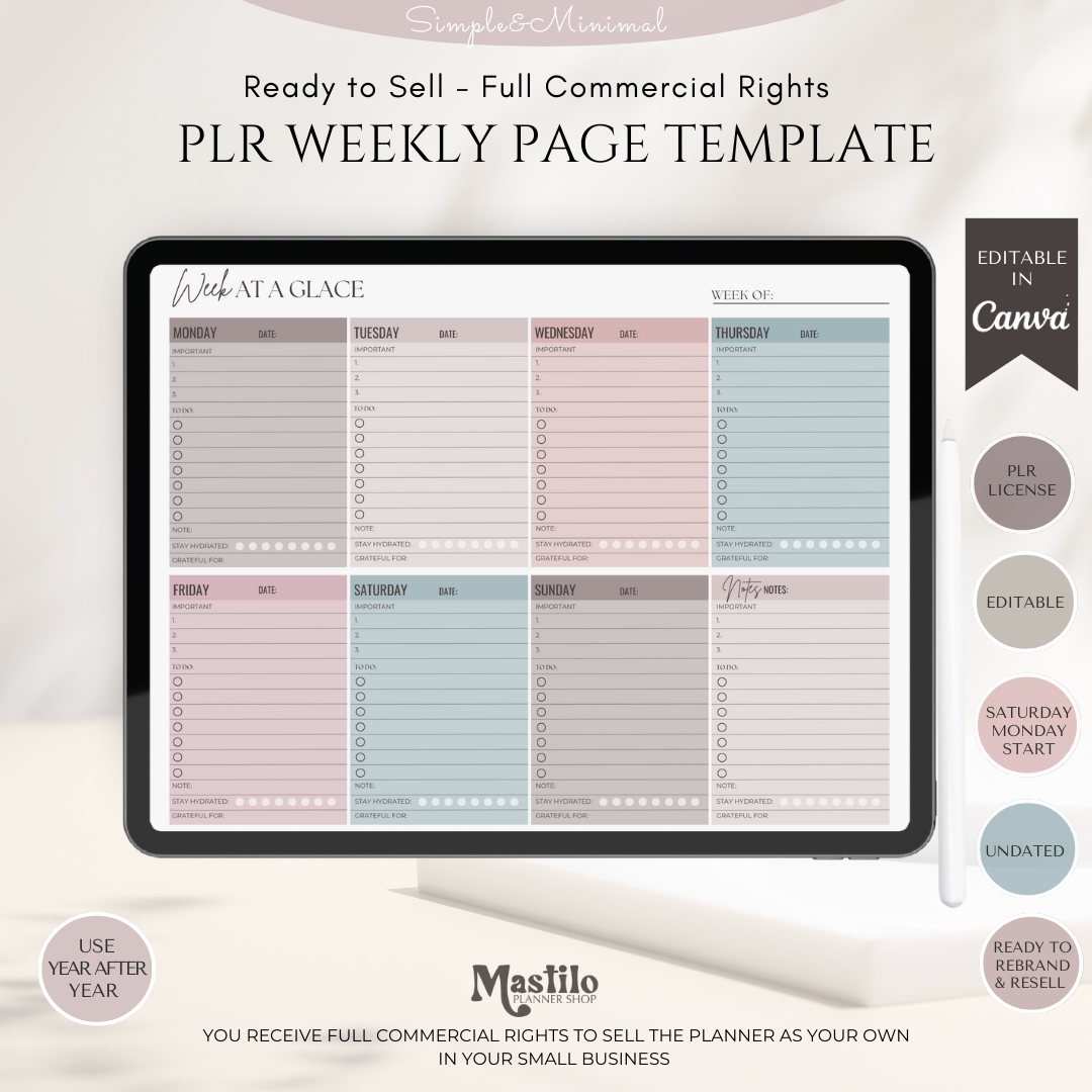 PLR Weekly Planner Page, Simple Minimalist Planner || Commercial Use