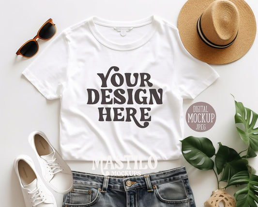 Bella Canvas 3001 Tee, Styled Flatlay Mockup, Boho Mockup